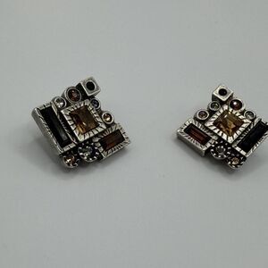 Patricia Locke Vintage Clip On Earrings Geometric Swarovski Crystals Signed